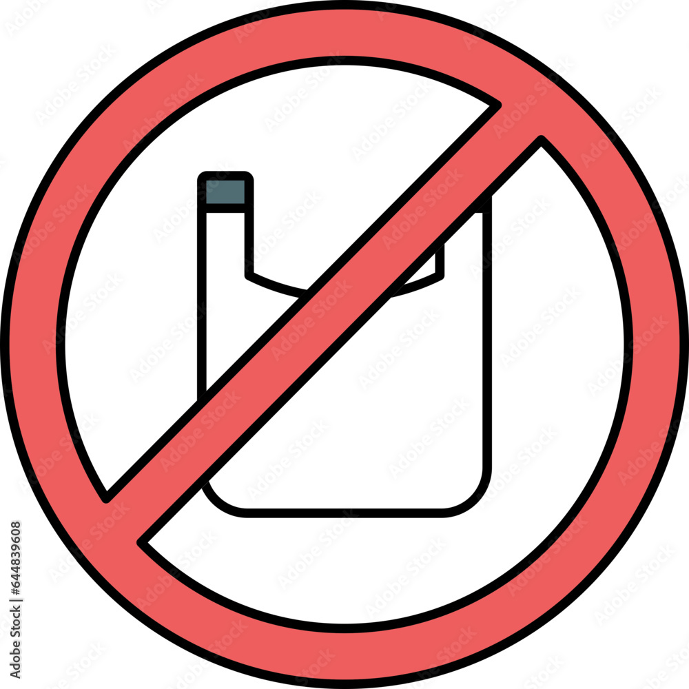 No Plastic Bag Icon In Red Color. No Plastic Bag Icon In Red Color.