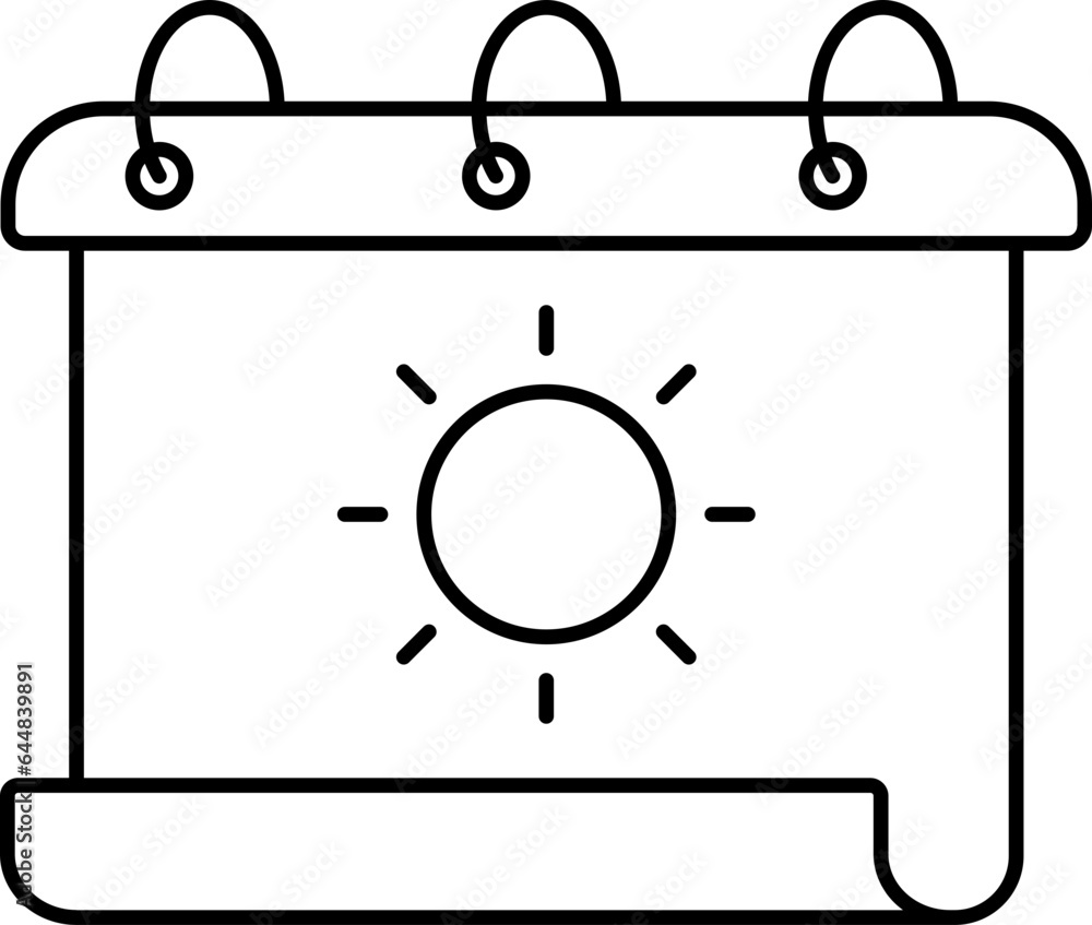 Summer Calendar Icon In Black Line Art. Summer Calendar Icon In Black Line Art.