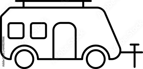 Flat Style Caravan Icon In Black Line Art.