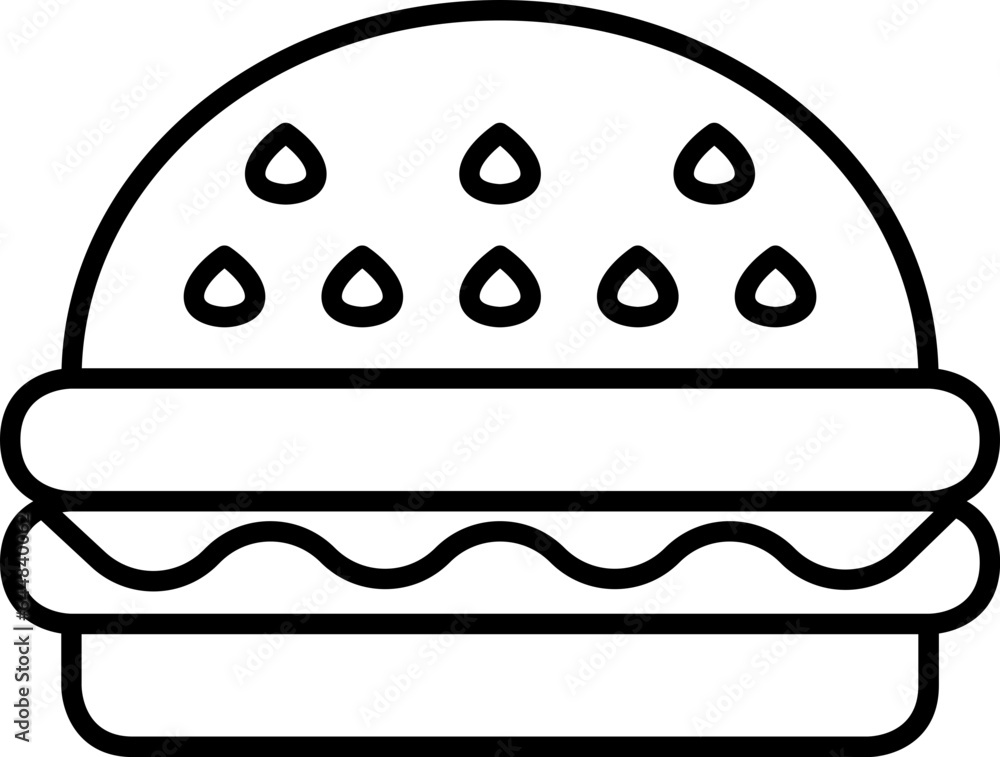 Black Stroke Burger Icon In Flat Style. Black Stroke Burger Icon In Flat Style.