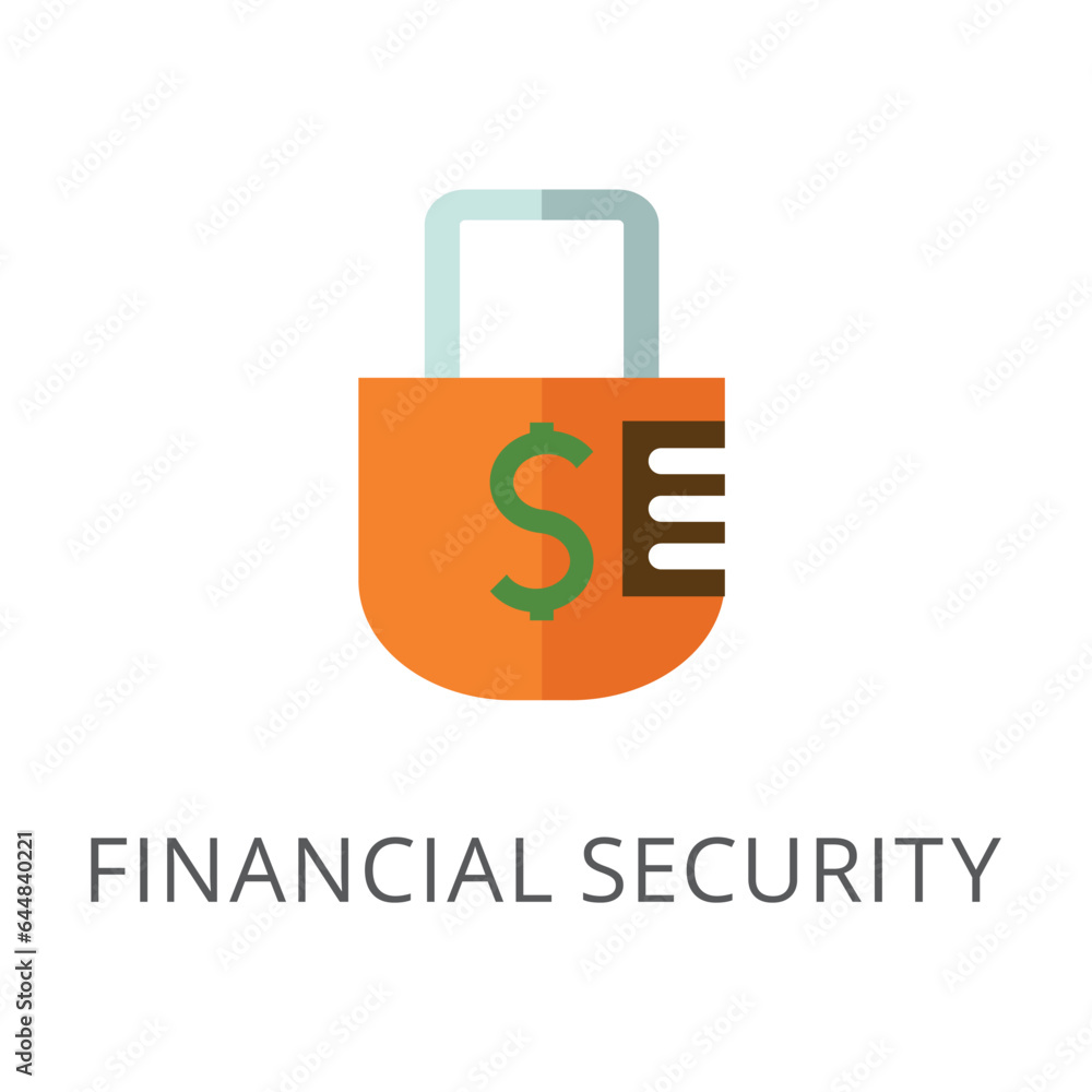 Obraz premium Padlock with bank account password flat vector icon. Cartoon drawing or illustration of symbol for financial security on white background. Finances, banking, savings, wealth, privacy concept