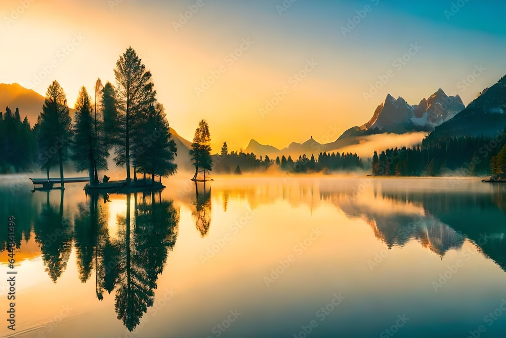 Obraz premium sunrise on the lake generated Ai.