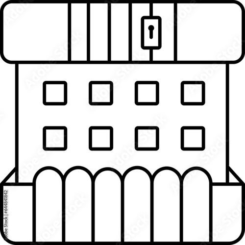 Black Line Art Illustration of Prison Building Icon.