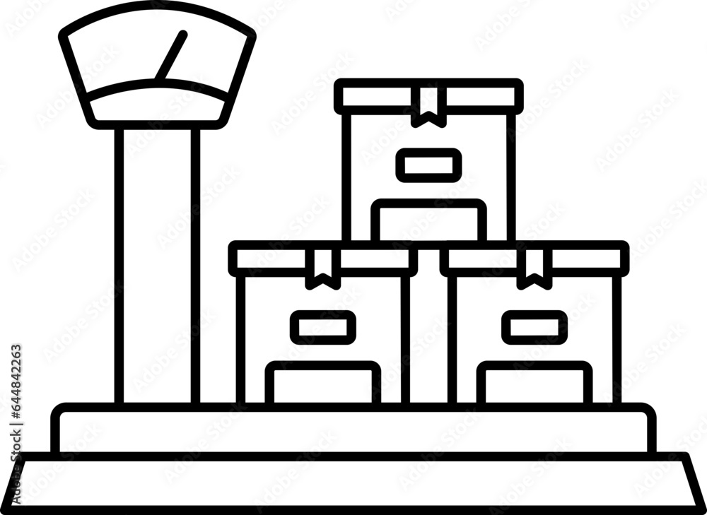 Weighing Goods Scale Icon In Black Line Art. Weighing Goods Scale Icon In Black Line Art.