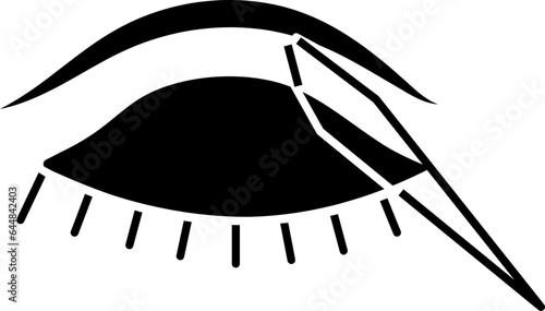 Closed Eyes With Tweezers Icon In B&W Color.