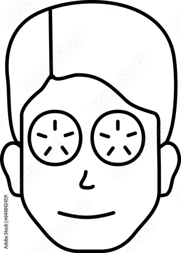 Black Outline Man Facial Mask With Cucumber Icon.