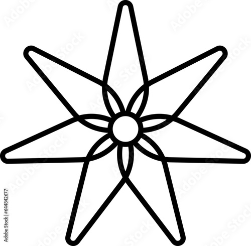 Star Flower Flat Icon In Black Line Art.
