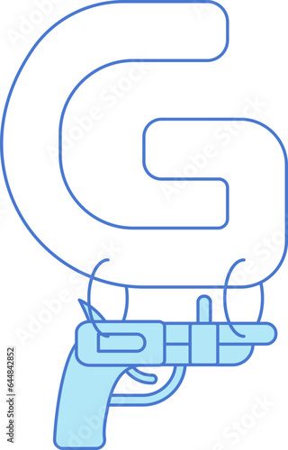 Isolated Letter G For Gun Icon In Blue And White Color.