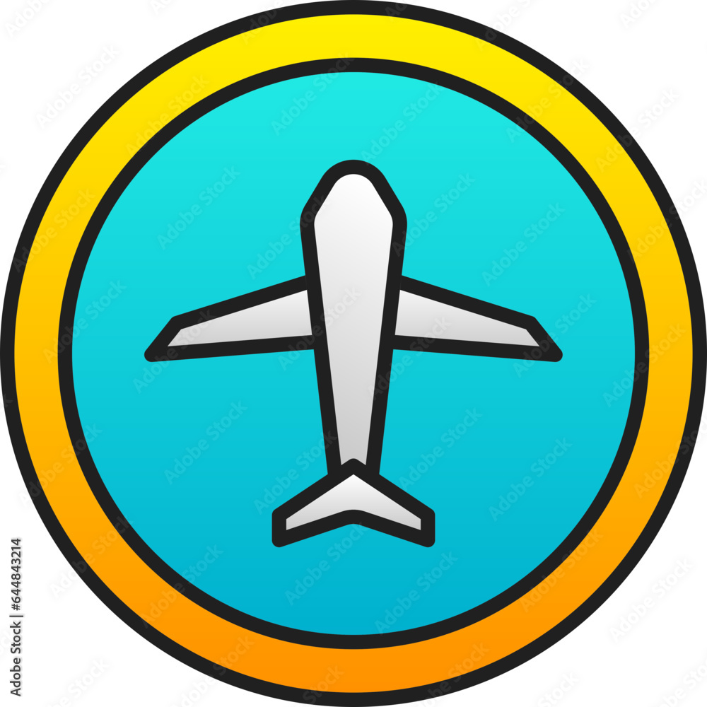 Airplane Circle Gradient Blue And Yellow Icon In Flat Style. Airplane Circle Gradient Blue And Yellow Icon In Flat Style.