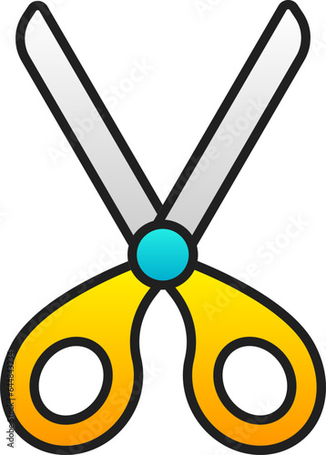 Scissors Or Cut Icon In Yellow And Blue Color.