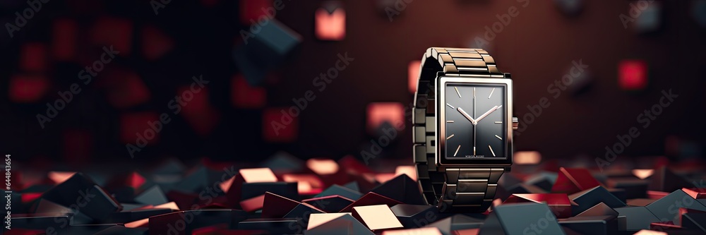 A Wristwatch in the Luxury Blocky Pixel Style - Stock photo style with product presentation Background - Luxury Block Pixel Watch with empty copy space for text created with Generative AI Technology - obrazy, fototapety, plakaty 