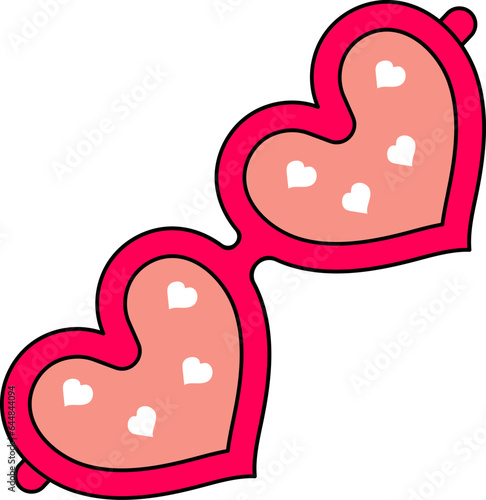 Hearts Shape Goggles Icon In Pink And White Color.