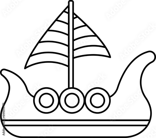 Viking Ship Icon Or Symbol In Line Art.