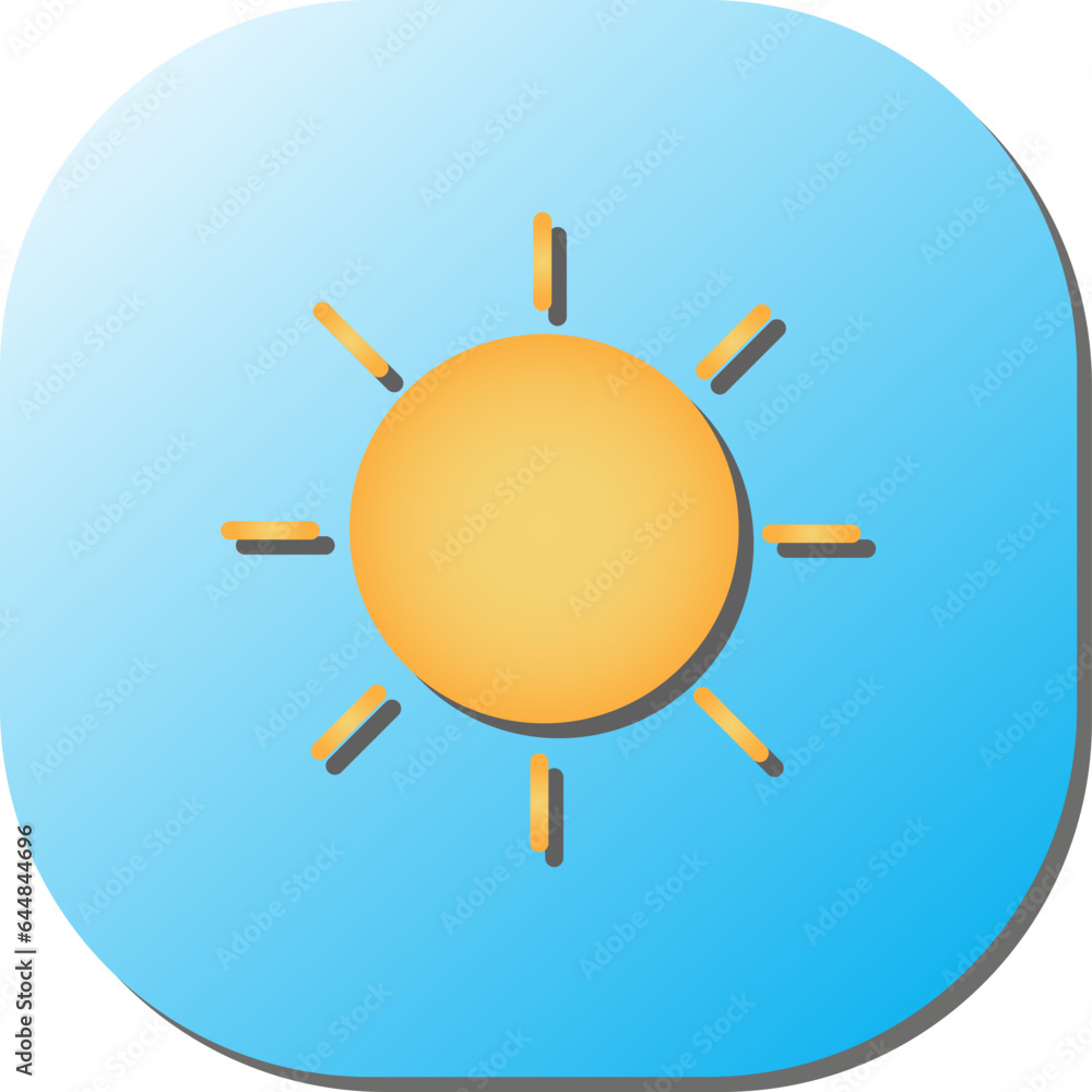 Orange Paper Sun Icon On Blue Square Background. Orange Paper Sun Icon On Blue Square Background.