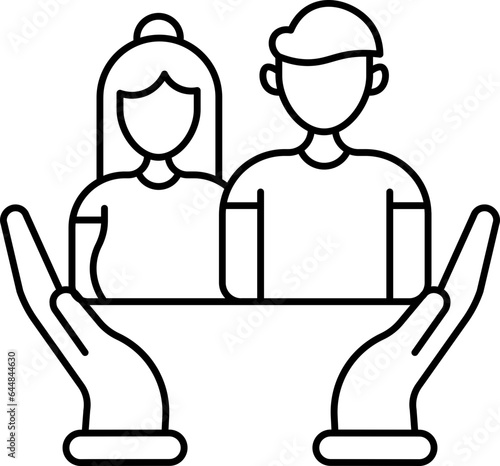 Orphanage Caring Of Boy And Girl Black Outline Icon.