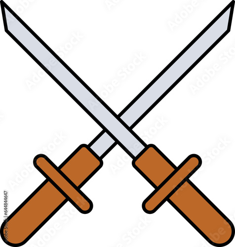 Crossed Swords Icon In Brown And Gray Color.