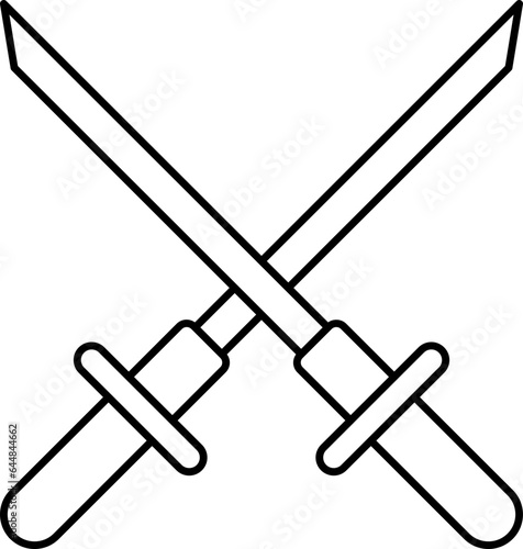 Crossed Swords Icon In Black Line Art.
