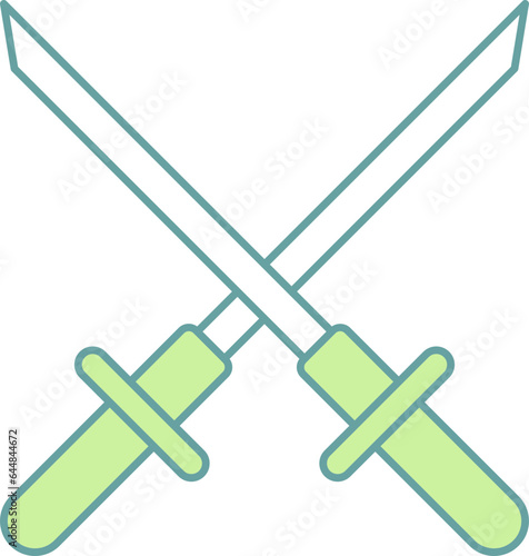 Crossed Swords Icon In Green And White Color.