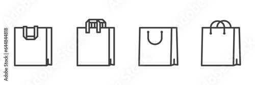 Shopping bag icon.  handbag and paper market pack outline icon set. , Eco paper packing, shopping bag, fashion bag, fast food paperbag, food packaging, Vector elements. 