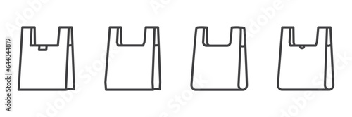 Plastic bag icon set, paper bag icon. paperbag, fashion bag vector design, Eco paper packing, shopping and fashion icons, fast food paperbag, food bag, handbag and paper market pack outline icon set.