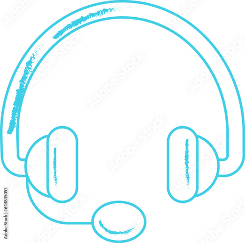 Doodle Style Headphone Icon In Blue Line Art.