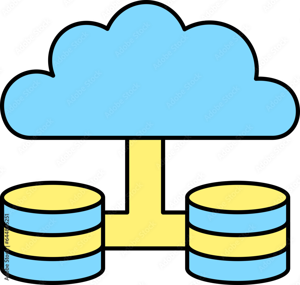 Database With Cloud Icon In Blue And Yellow Color. Database With Cloud Icon In Blue And Yellow Color.