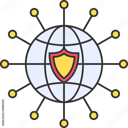 Colorful Global Networking With Shield Icon.