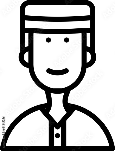 Muslim Man Icon In Black Outline.