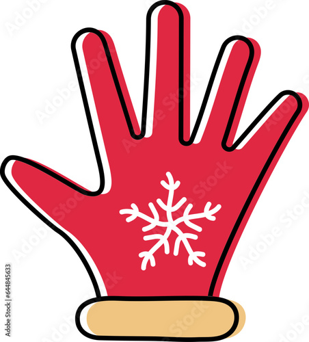 Snowflake Woolen Gloves Flat Icon In Red And Orange Color.