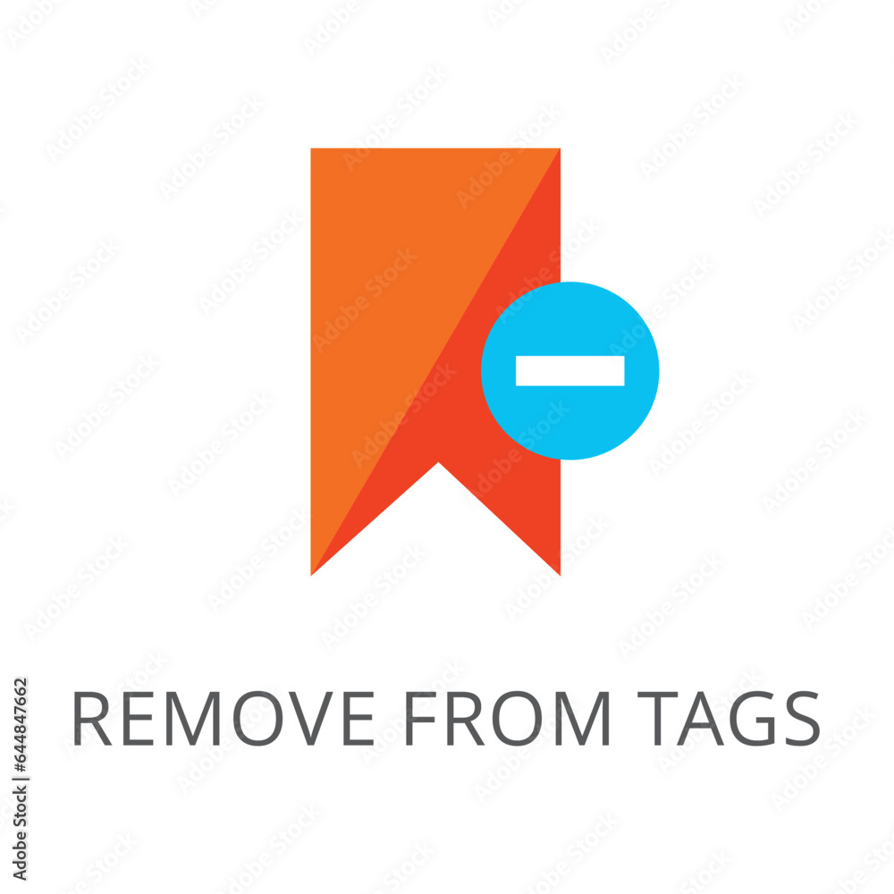 Red bookmark with minus sign, removing information from text isolated on white. Colored flat vector icon of deletion sign. Internet and technology concept Red bookmark with minus sign, removing information from text isolated on white. Colored flat vector icon of deletion sign. Internet and technology concept