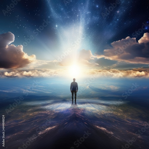 Ethereal Moment: Man Standing in the Heaven Sky