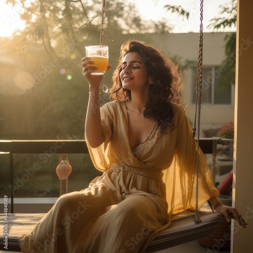 Serenity in a Sip: Beautiful Indian Girl Enjoying Tea
