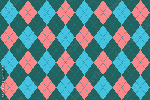 Seamless blue pink argyle pattern. Diamond shapes background.