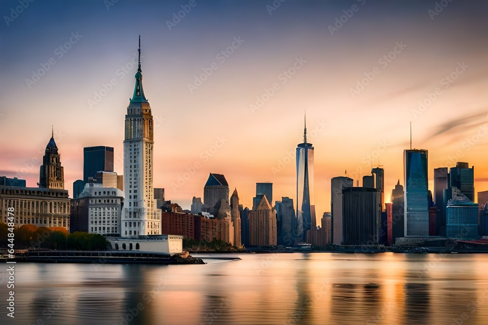 city skyline at sunset