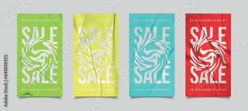 crumpled paper poster template, mockup of blank crumpled paper sheets glued together. Poster mockup on the wall. blank paper mockup. clipping path