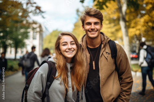 Concept of International Students' Day. Cute young students outdoor. © Venka