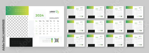 Desk Calendar Template 2024 Or Monthly Weekly Schedule New Year Calendar 2024 Design Template. Week starts on Sunday.