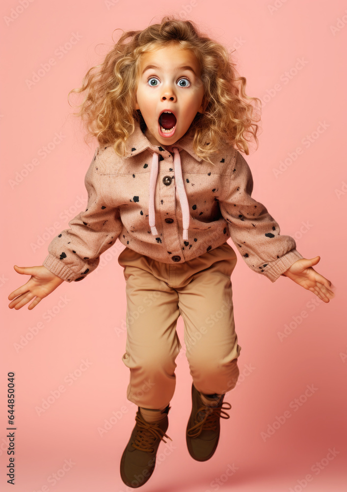 Generative AI, surprised child, little curly cute kid, cheerful toddler, emotions, shocked joyful facial expression, enthusiastic face, colorful bright background, emotional portrait Generative AI, surprised child, little curly cute kid, cheerful toddler, emotions, shocked joyful facial expression, enthusiastic face, colorful bright background, emotional portrait