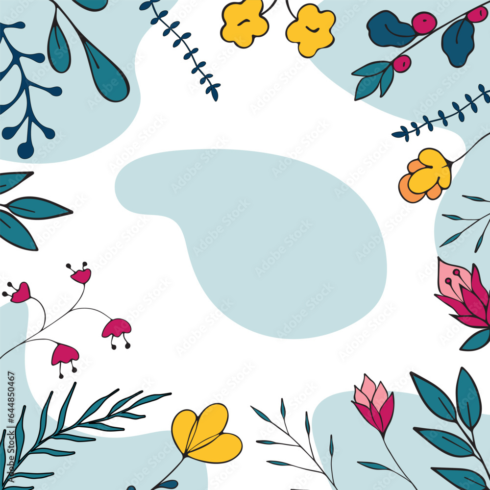 Graphic vector illustration of a set of flowers and branches on a blue background. Graphic vector illustration of a set of flowers and branches on a blue background.