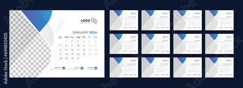 Desk Calendar Template 2024 Or Monthly Weekly Schedule New Year Calendar 2024 Design Template. Week starts on Sunday.
