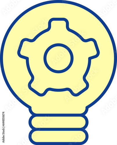 Cogwheel Inside Bulb Icon In Yellow And Blue Color.