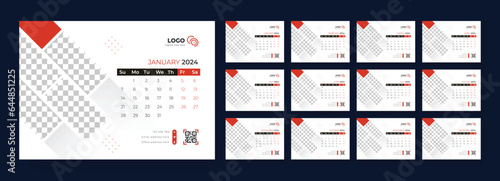 Desk Calendar 2024. Template for annual calendar 2024. Desk calendar calendar in a minimalist style.