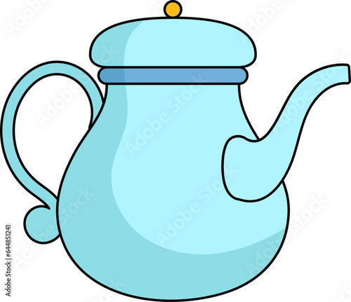 Isolated Tea Pot Flat Icon In Blue Color.