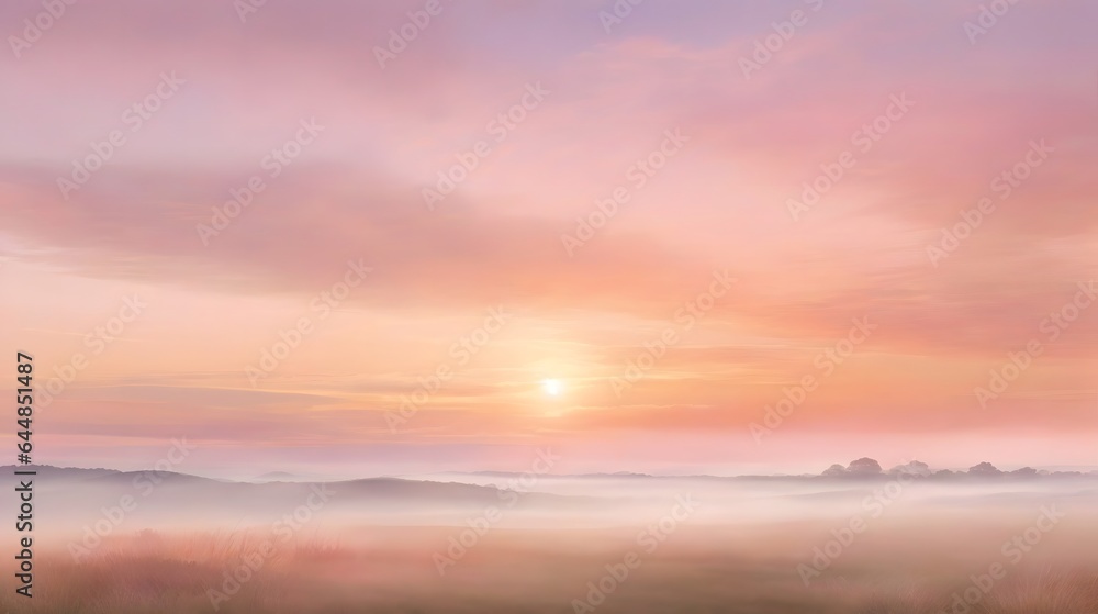 Obraz premium A Serene And Enchanting Dawn Sky Background Tranquil Dawn Sky Background Sunrise Sky Wallpaper Serene Morning Horizon Dawn Sky Image Calm Sunrise Landscape Picture AI Generative