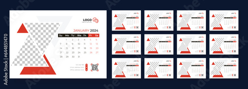 Desk Calendar Template 2024. Calendar 2024 planner corporate template design set. template for annual calendar 2024. Week starts on Sunday.