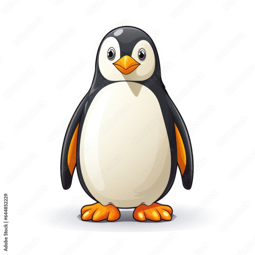 Fototapeta premium Cartoon penguin in white background, AI generated Image