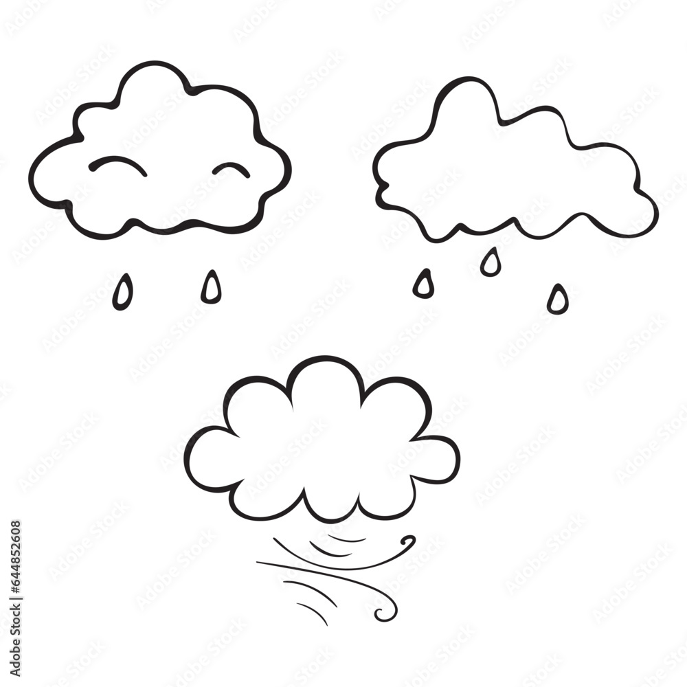 Graphic vector illustration of clouds on a white background. Clouds, rain, wind. Graphic vector illustration of clouds on a white background. Clouds, rain, wind.