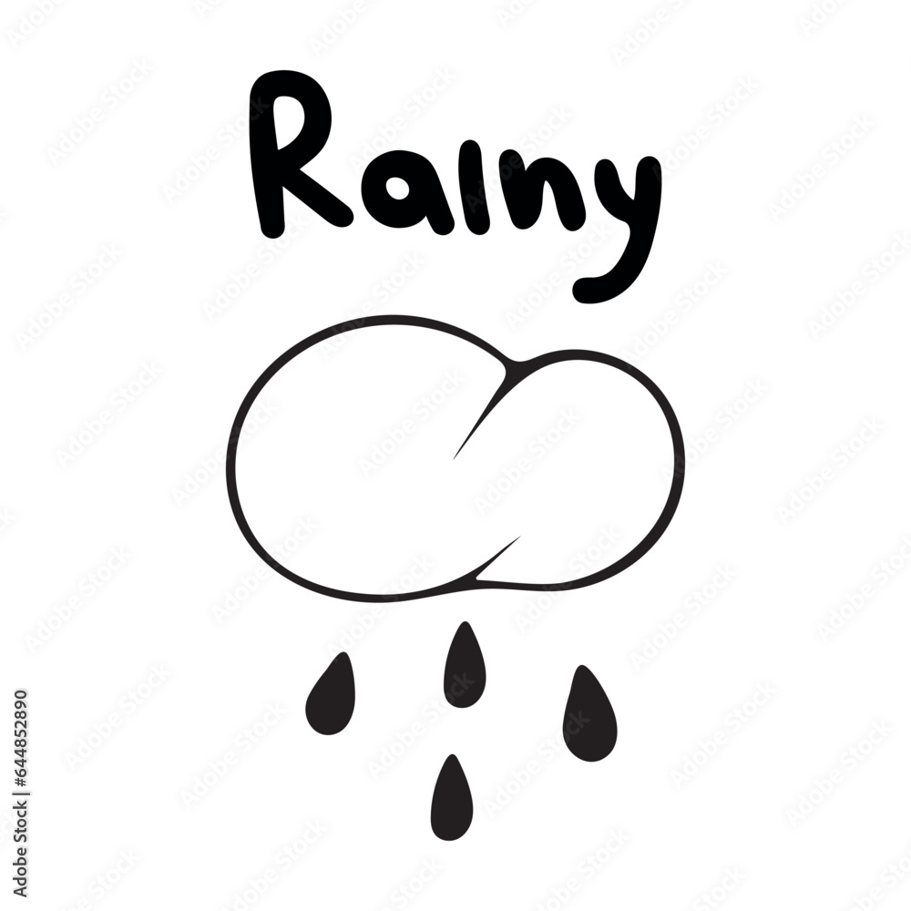 Graphic vector illustration of clouds with rain and with an inscription on a white background. Graphic vector illustration of clouds with rain and with an inscription on a white background.