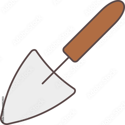 Grey And Brown Trowel Icon In Flat Style.