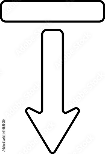 Black Down Bar Arrow Icon In Linear Style.